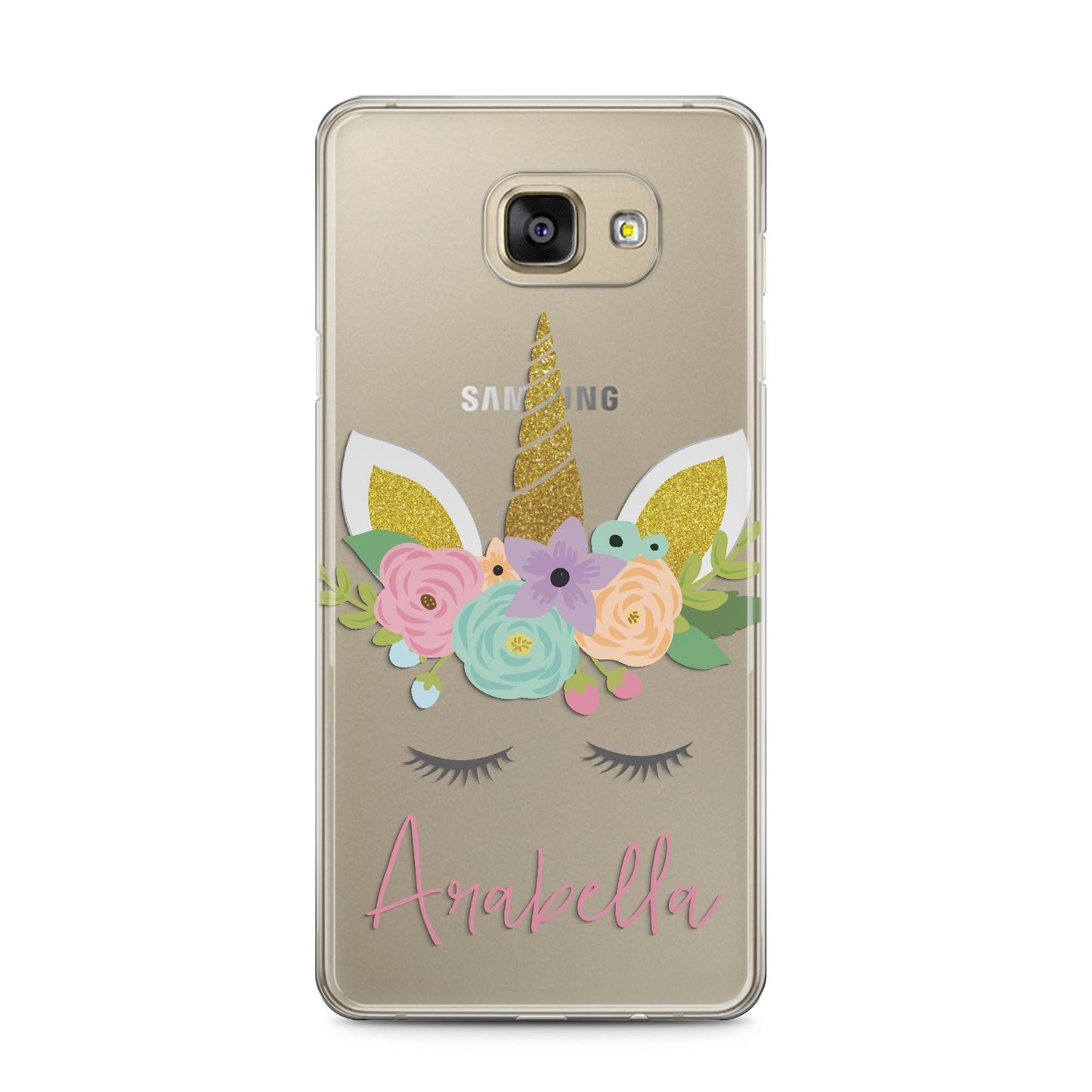 Personalised Unicorn Face Samsung Galaxy A5 2016 Case on gold phone