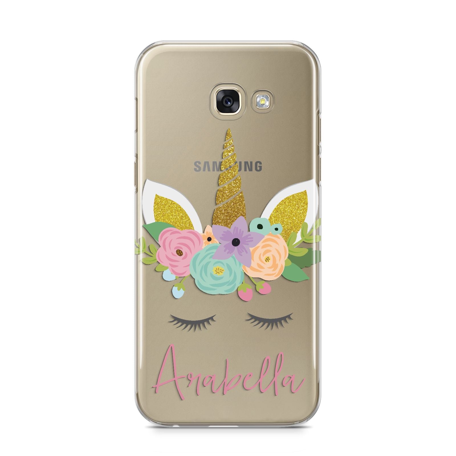 Personalised Unicorn Face Samsung Galaxy A5 2017 Case on gold phone