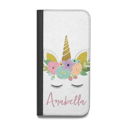 Personalised Unicorn Face Vegan Leather Flip iPhone Case