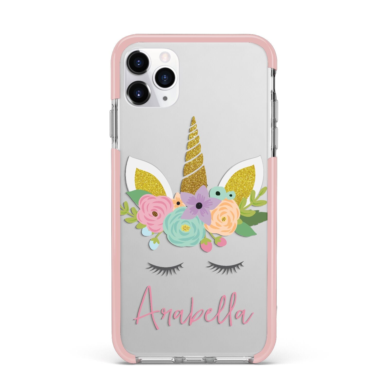 Personalised Unicorn Face iPhone 11 Pro Max Impact Pink Edge Case