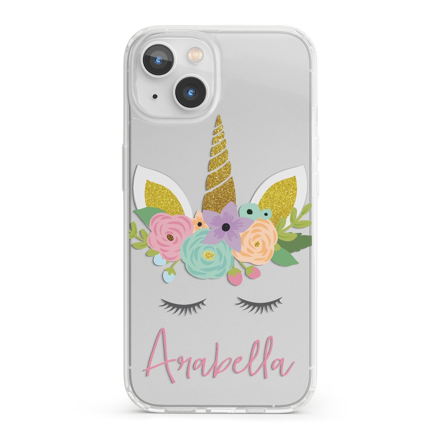 Personalised Unicorn Face iPhone 13 Clear Bumper Case