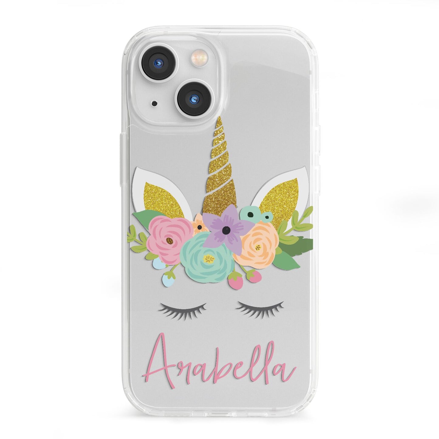 Personalised Unicorn Face iPhone 13 Mini Clear Bumper Case