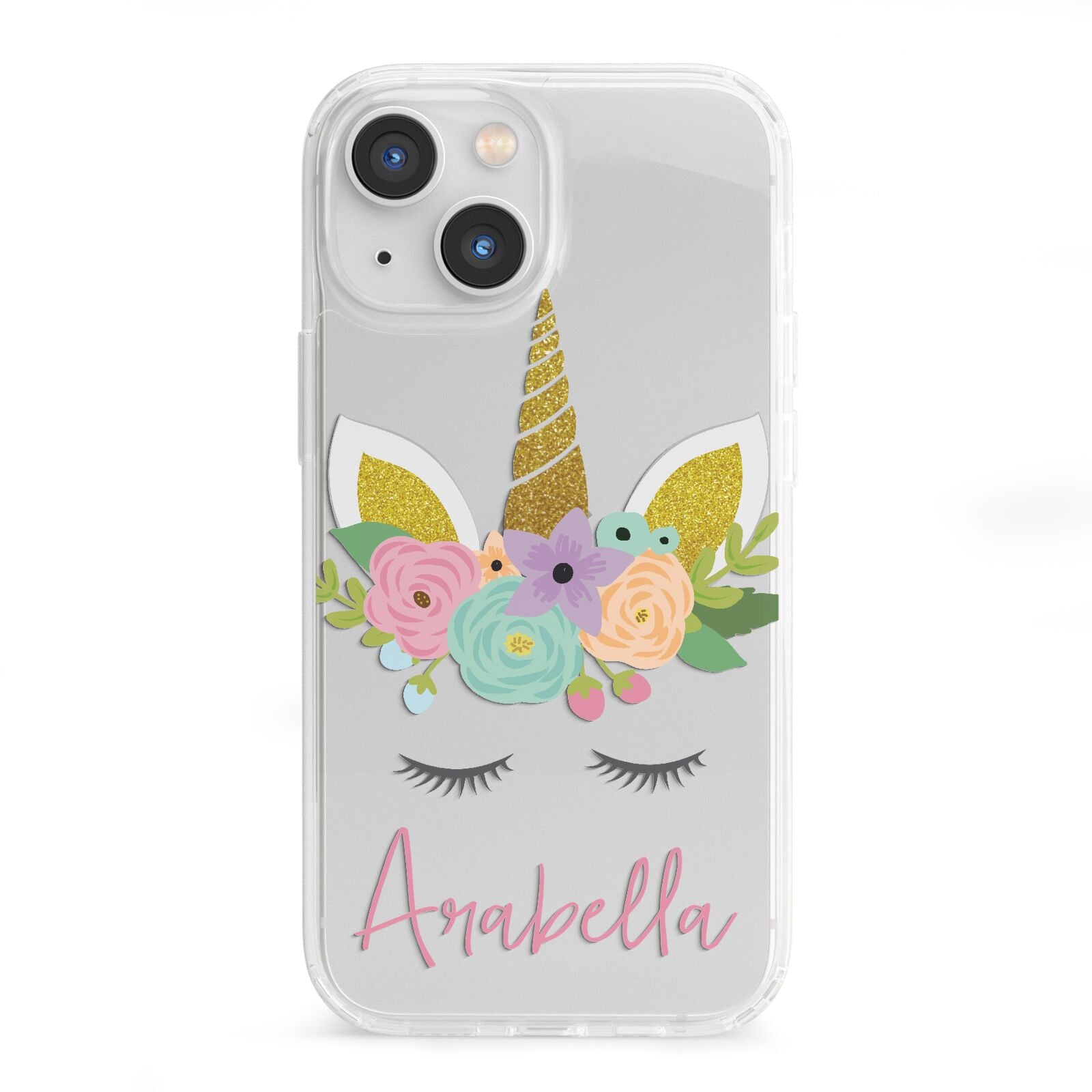 Personalised Unicorn Face iPhone 13 Mini Clear Bumper Case