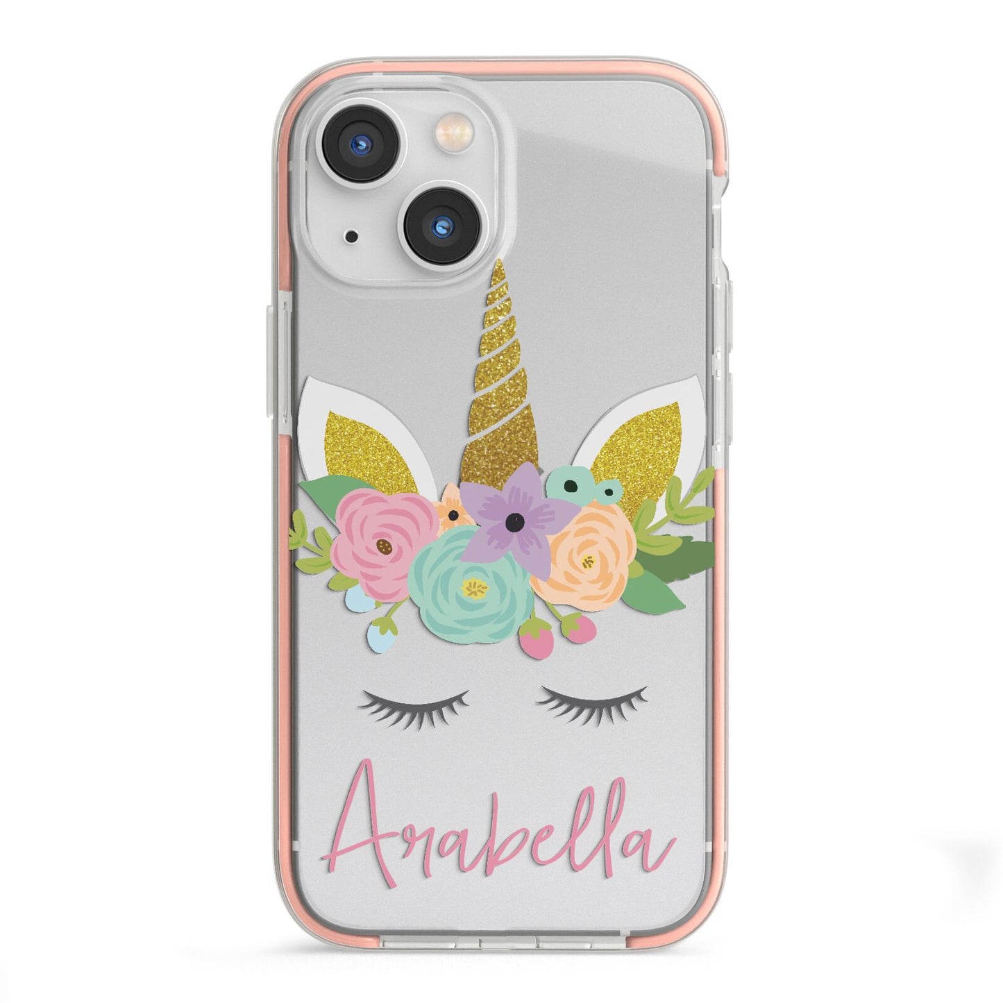 Personalised Unicorn Face iPhone 13 Mini TPU Impact Case with Pink Edges