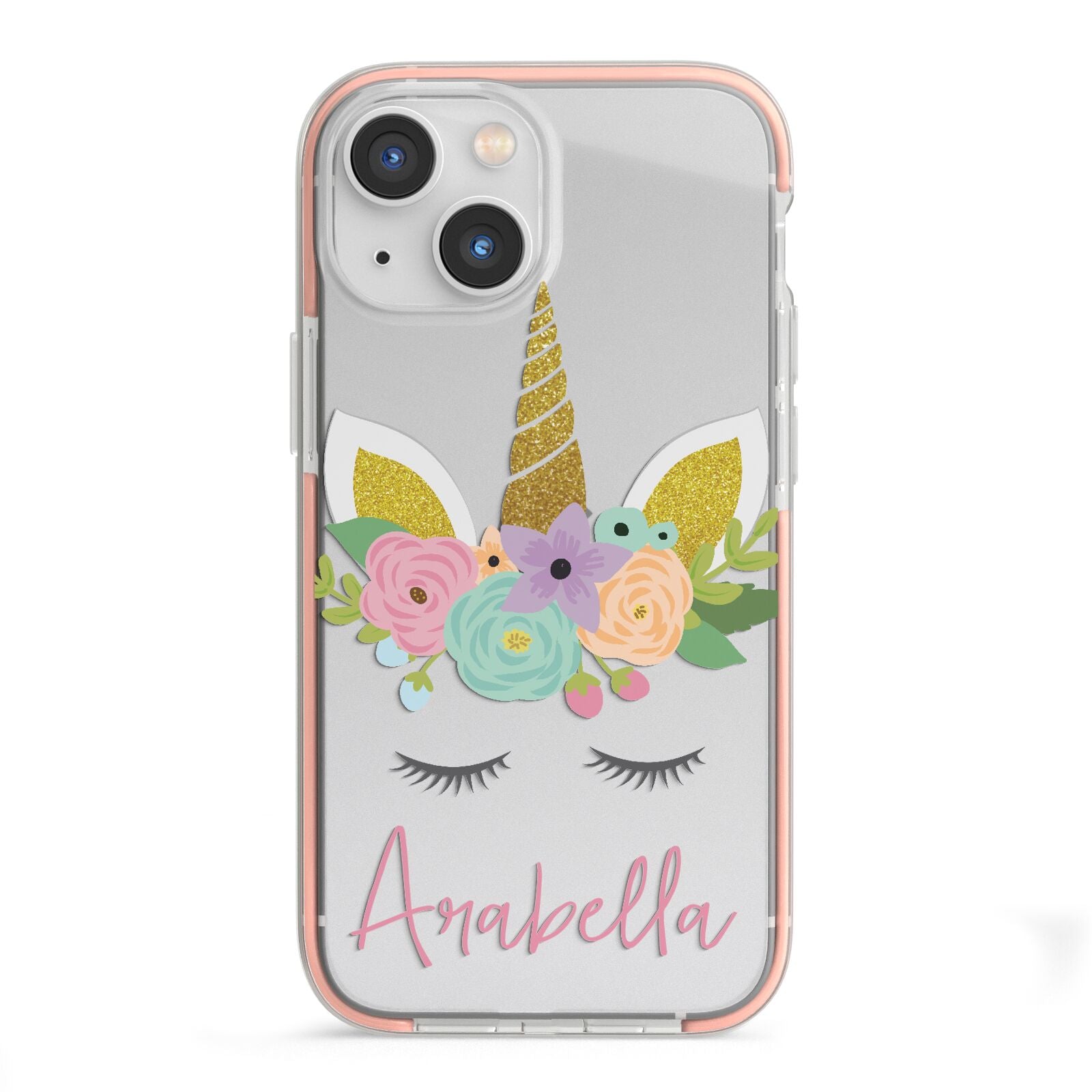 Personalised Unicorn Face iPhone 13 Mini TPU Impact Case with Pink Edges