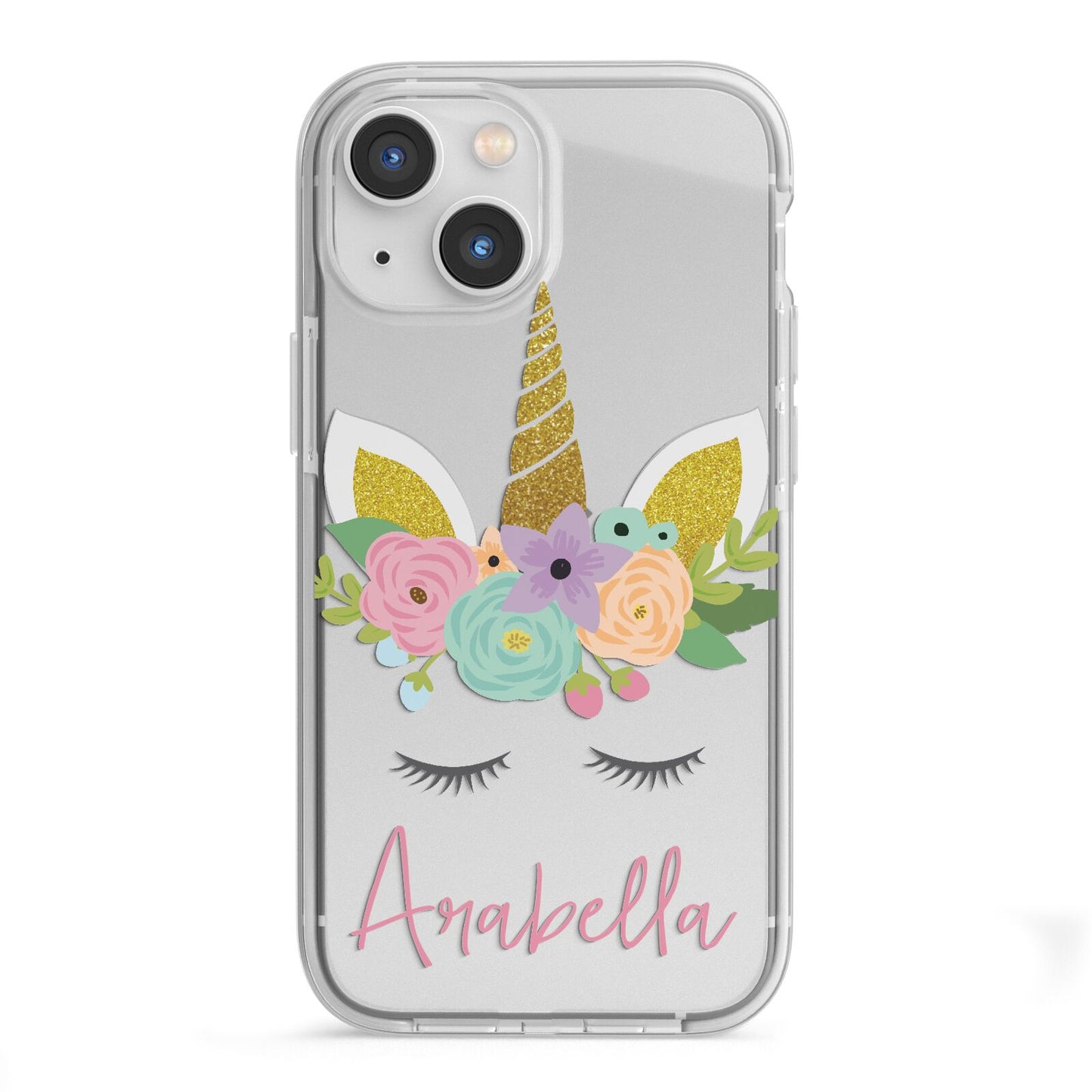 Personalised Unicorn Face iPhone 13 Mini TPU Impact Case with White Edges