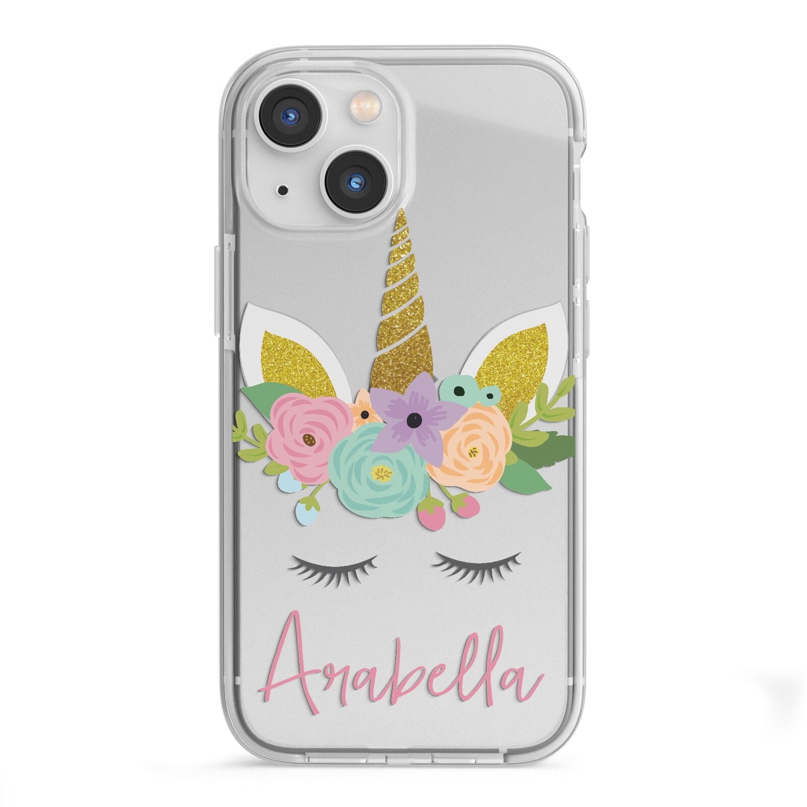 Personalised Unicorn Face iPhone 13 Mini TPU Impact Case with White Edges