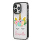 Personalised Unicorn Face iPhone 13 Pro Black Impact Case Side Angle on Silver phone