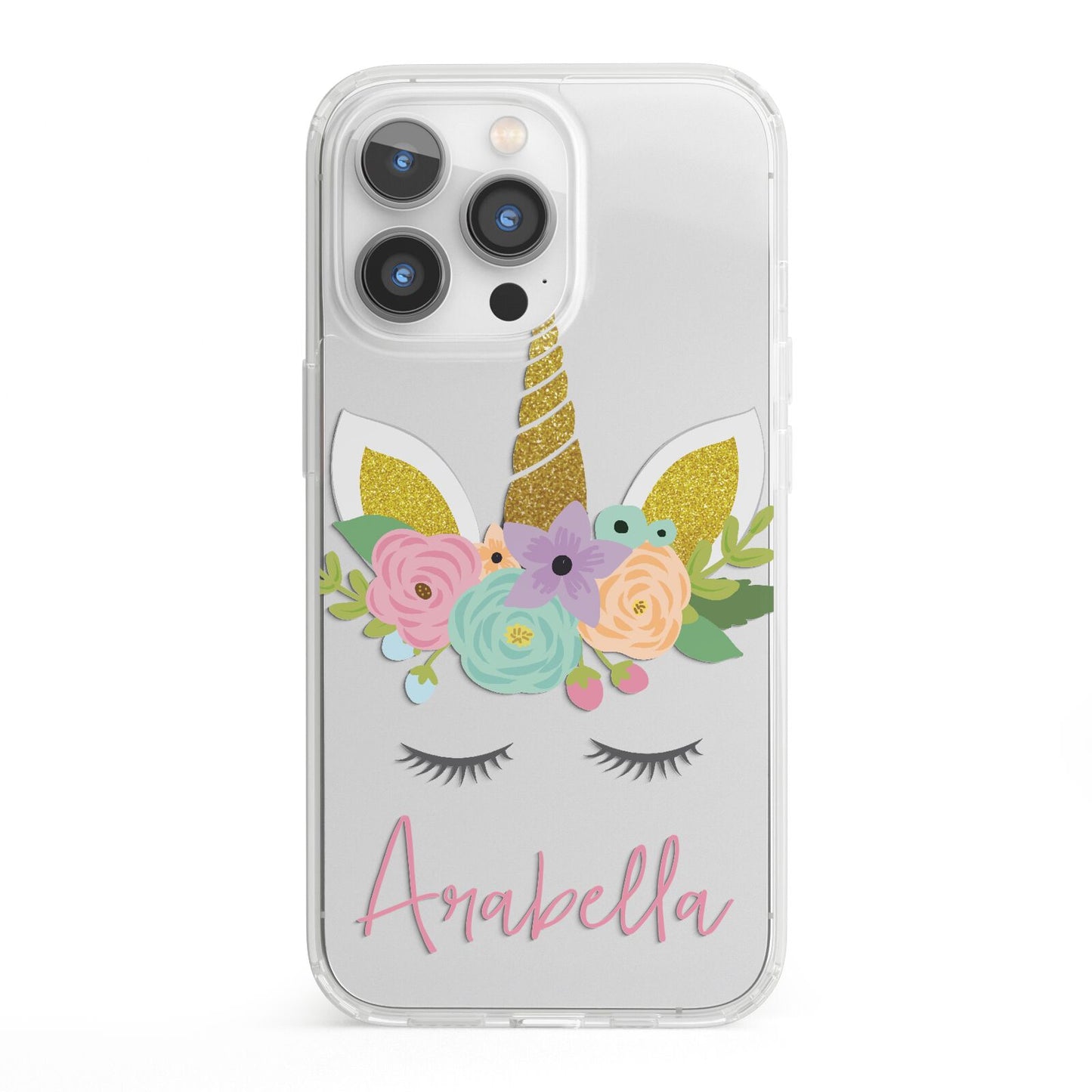 Personalised Unicorn Face iPhone 13 Pro Clear Bumper Case