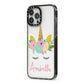 Personalised Unicorn Face iPhone 13 Pro Max Black Impact Case Side Angle on Silver phone