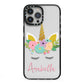Personalised Unicorn Face iPhone 13 Pro Max Black Impact Case on Silver phone