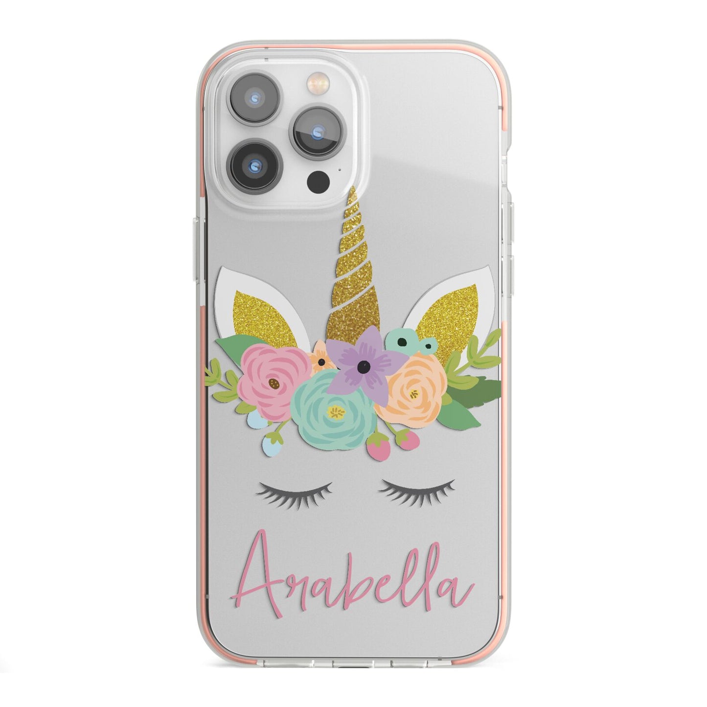 Personalised Unicorn Face iPhone 13 Pro Max TPU Impact Case with Pink Edges