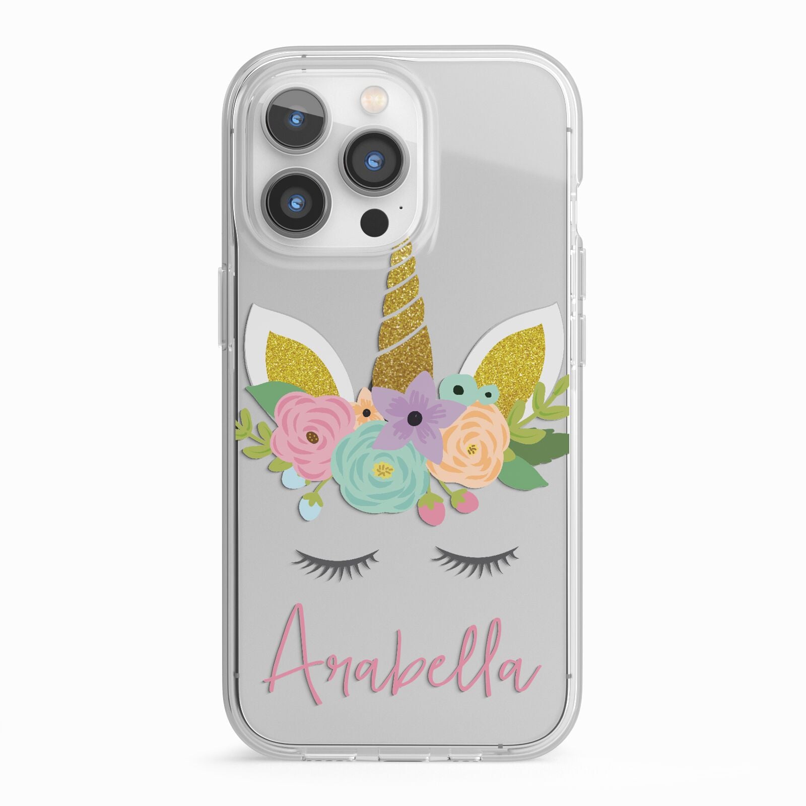 Personalised Unicorn Face iPhone 13 Pro TPU Impact Case with White Edges