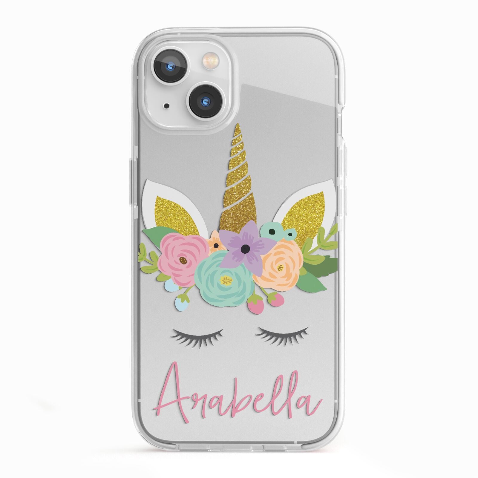 Personalised Unicorn Face iPhone 13 TPU Impact Case with White Edges