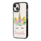 Personalised Unicorn Face iPhone 14 Black Impact Case Side Angle on Silver phone
