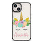Personalised Unicorn Face iPhone 14 Black Impact Case on Silver phone
