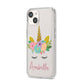 Personalised Unicorn Face iPhone 14 Clear Tough Case Starlight Angled Image