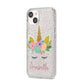 Personalised Unicorn Face iPhone 14 Glitter Tough Case Starlight Angled Image