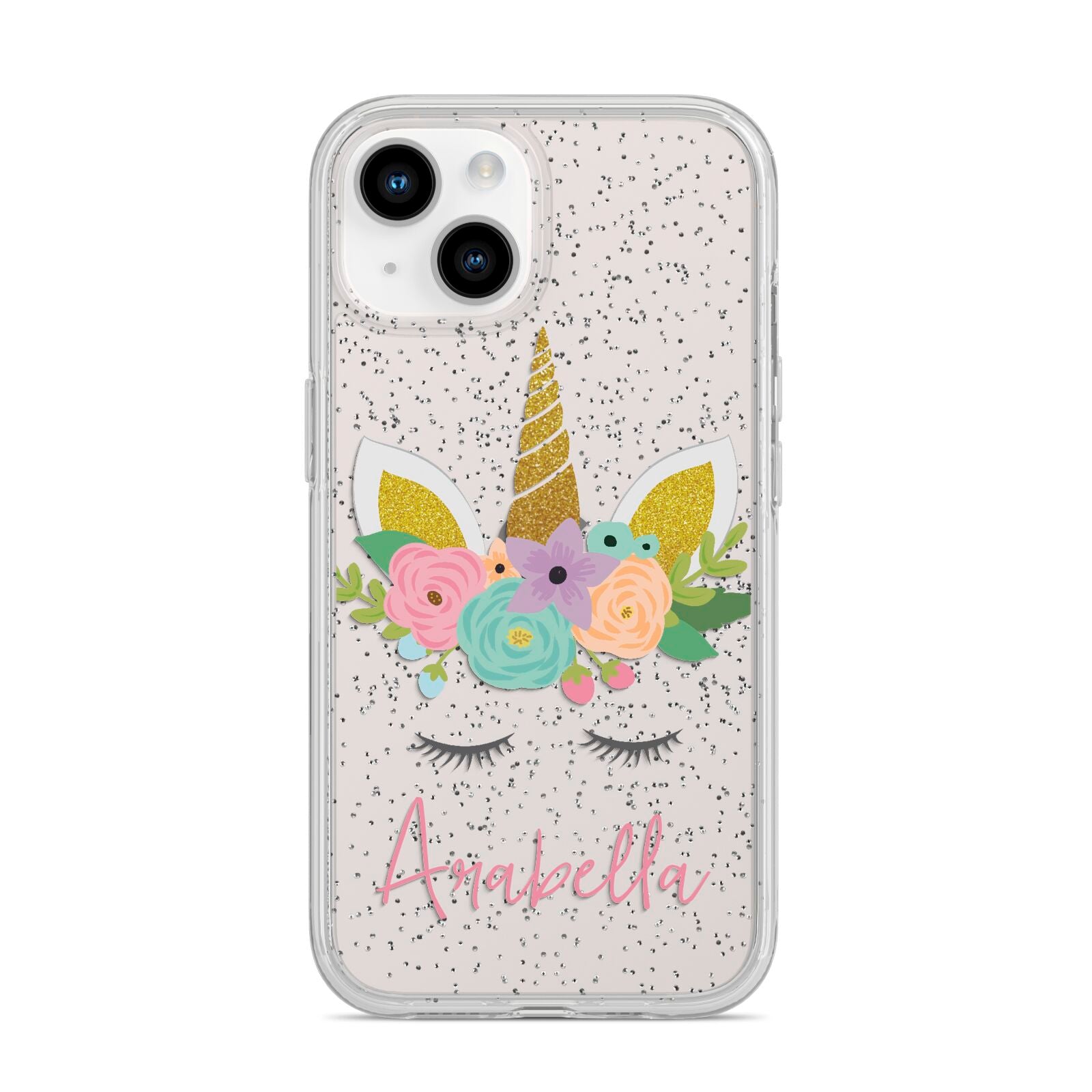 Personalised Unicorn Face iPhone 14 Glitter Tough Case Starlight