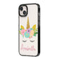 Personalised Unicorn Face iPhone 14 Plus Black Impact Case Side Angle on Silver phone