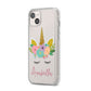 Personalised Unicorn Face iPhone 14 Plus Clear Tough Case Starlight Angled Image