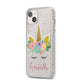 Personalised Unicorn Face iPhone 14 Plus Glitter Tough Case Starlight Angled Image