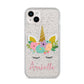 Personalised Unicorn Face iPhone 14 Plus Glitter Tough Case Starlight
