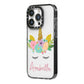 Personalised Unicorn Face iPhone 14 Pro Black Impact Case Side Angle on Silver phone