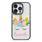 Personalised Unicorn Face iPhone 14 Pro Black Impact Case on Silver phone