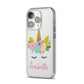 Personalised Unicorn Face iPhone 14 Pro Clear Tough Case Silver Angled Image
