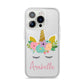 Personalised Unicorn Face iPhone 14 Pro Clear Tough Case Silver
