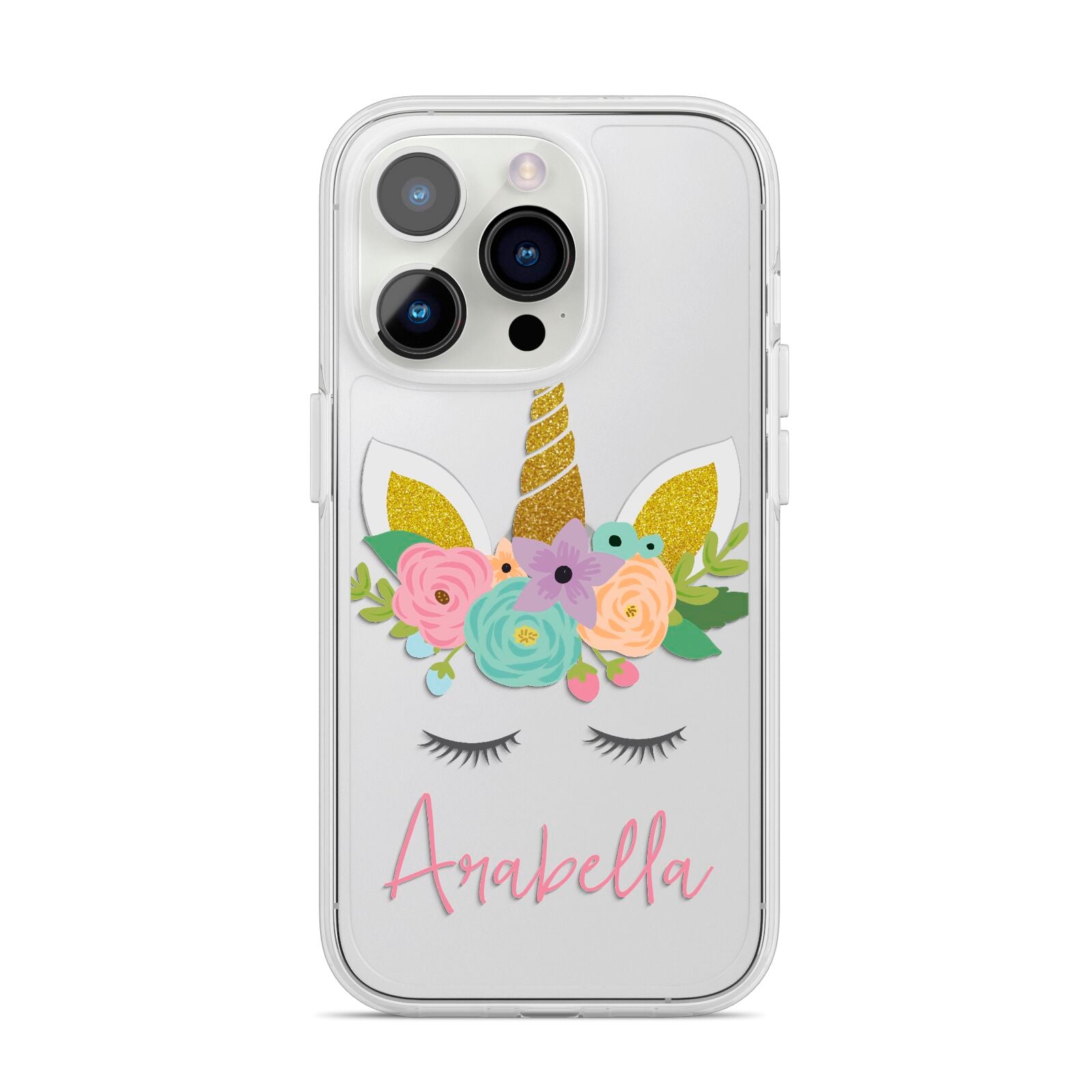 Personalised Unicorn Face iPhone 14 Pro Clear Tough Case Silver