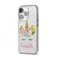 Personalised Unicorn Face iPhone 14 Pro Glitter Tough Case Silver Angled Image