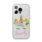 Personalised Unicorn Face iPhone 14 Pro Glitter Tough Case Silver