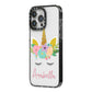 Personalised Unicorn Face iPhone 14 Pro Max Black Impact Case Side Angle on Silver phone