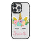 Personalised Unicorn Face iPhone 14 Pro Max Black Impact Case on Silver phone