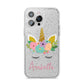 Personalised Unicorn Face iPhone 14 Pro Max Glitter Tough Case Silver
