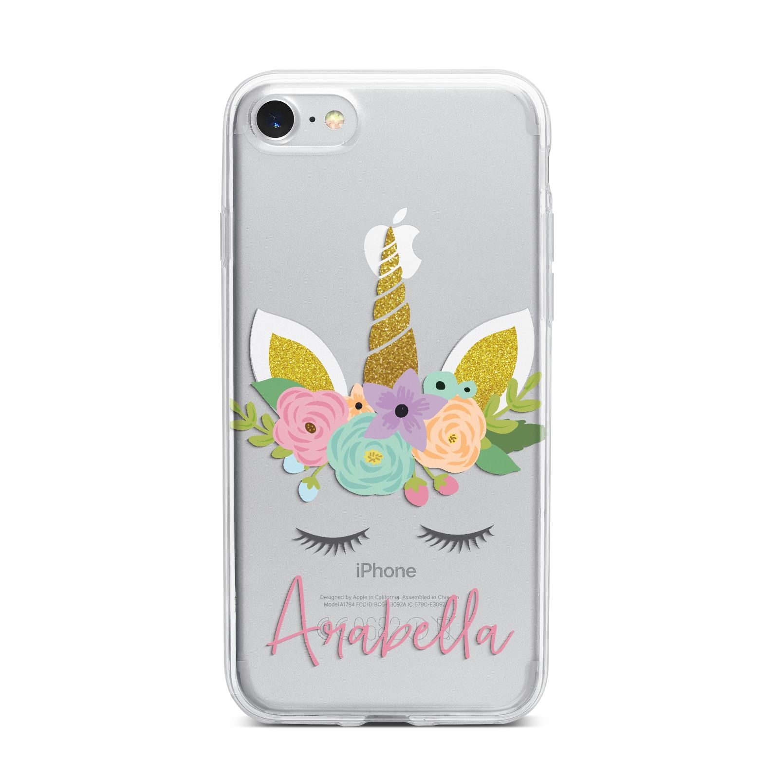 Personalised Unicorn Face iPhone 7 Bumper Case on Silver iPhone