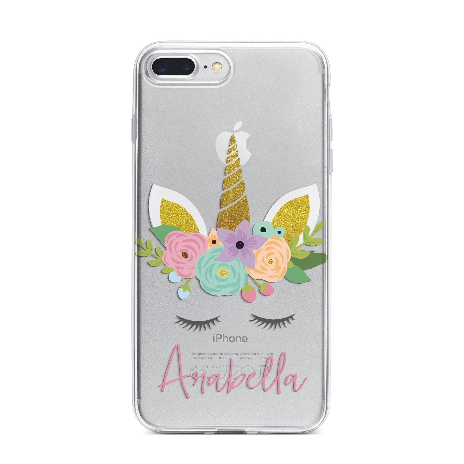 Personalised Unicorn Face iPhone 7 Plus Bumper Case on Silver iPhone