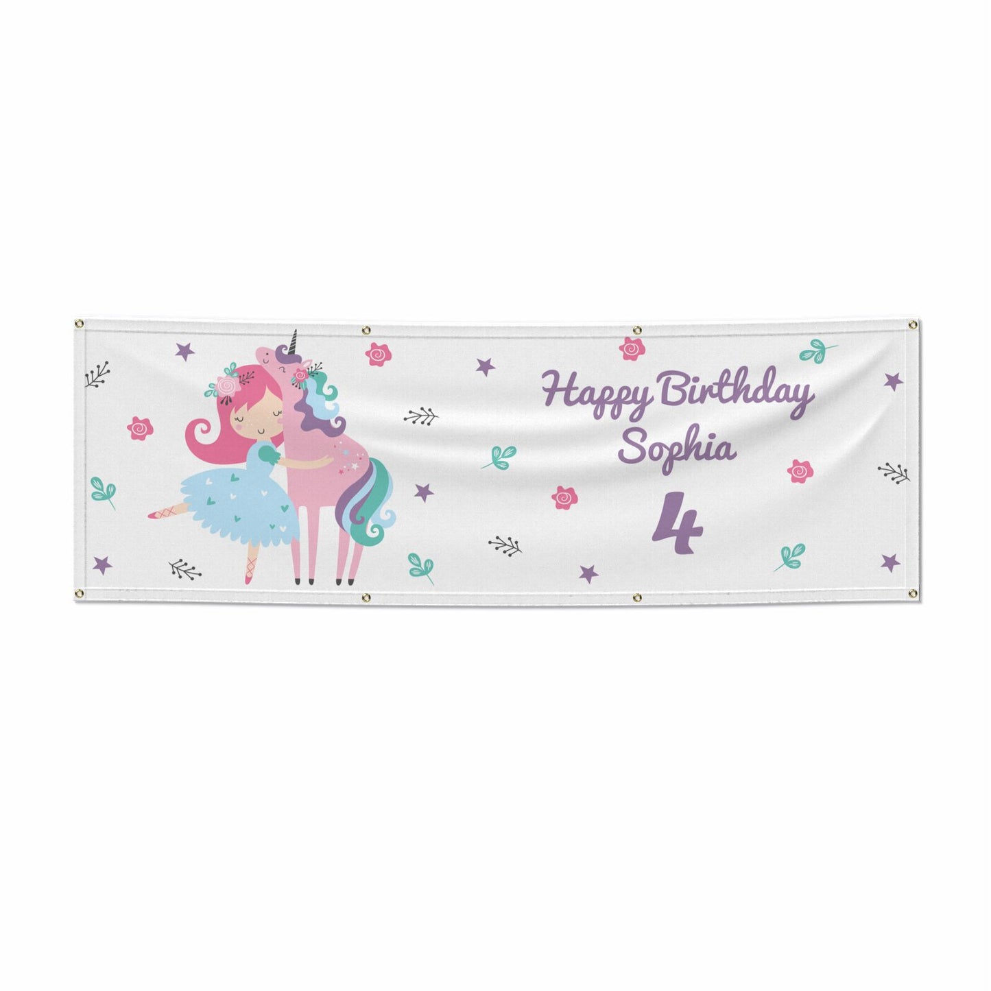 Personalised Unicorn Happy Birthday 6x2 Vinly Banner with Grommets
