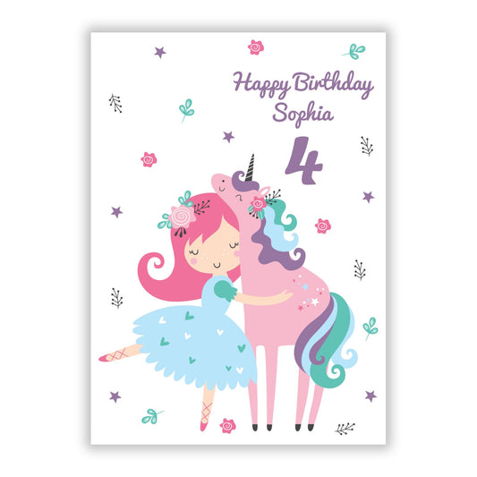 Personalised Unicorn Happy Birthday A5 Flat Greetings Card