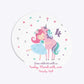 Personalised Unicorn Happy Birthday Circle 5 25x5 25 Invitation Glitter Front and Back Image