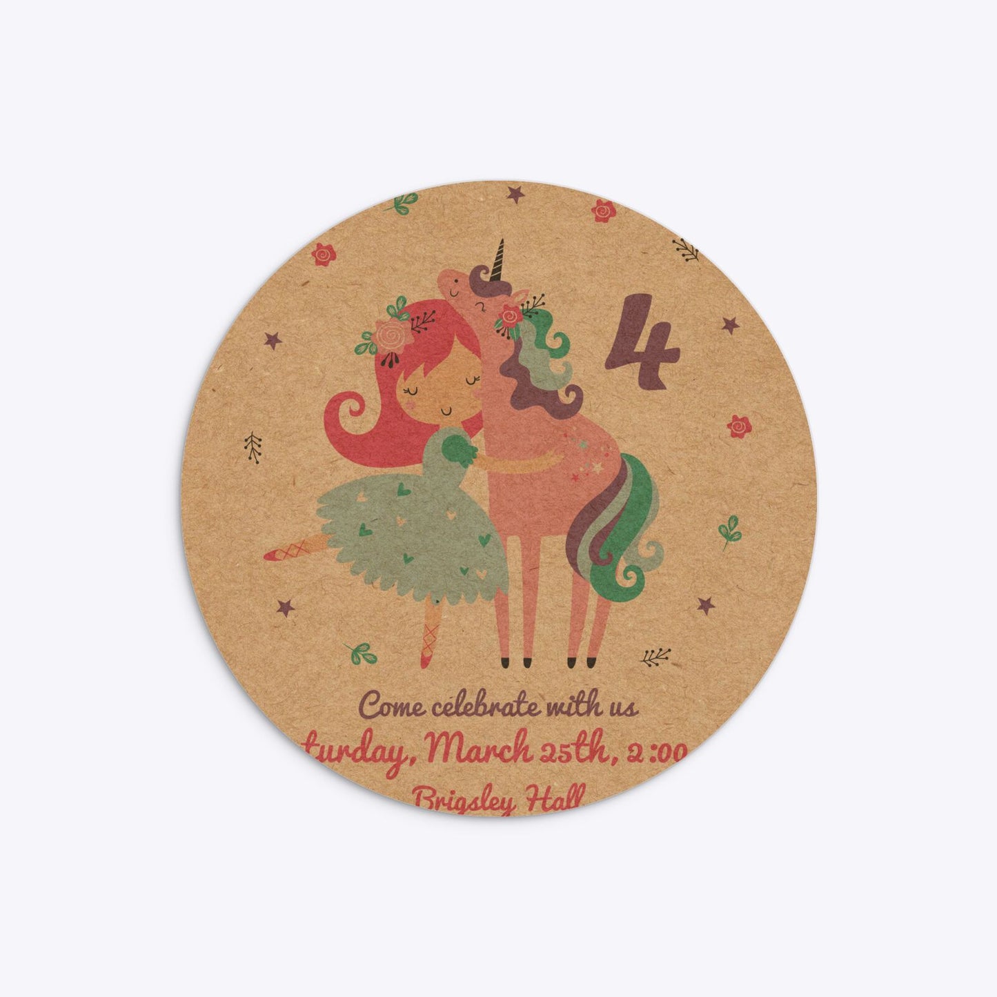 Personalised Unicorn Happy Birthday Circle 5 25x5 25 Invitation Kraft