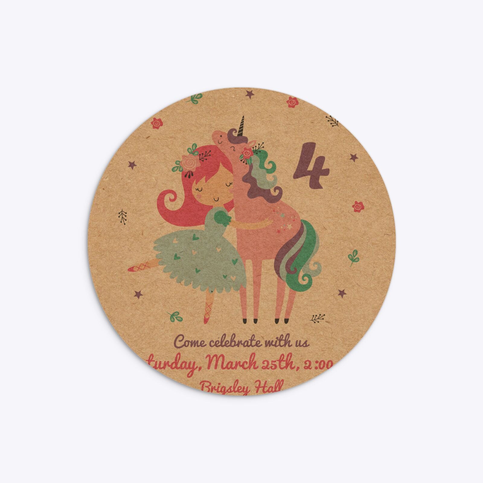 Personalised Unicorn Happy Birthday Circle 5 25x5 25 Invitation Kraft