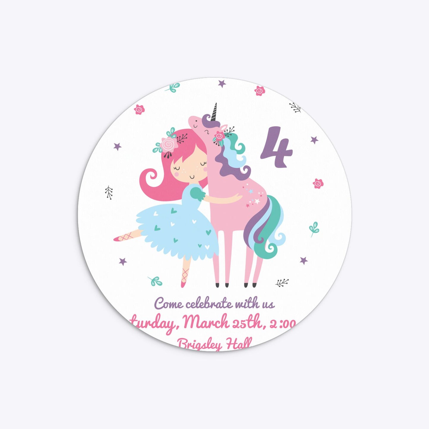 Personalised Unicorn Happy Birthday Circle 5 25x5 25 Invitation Matte Paper