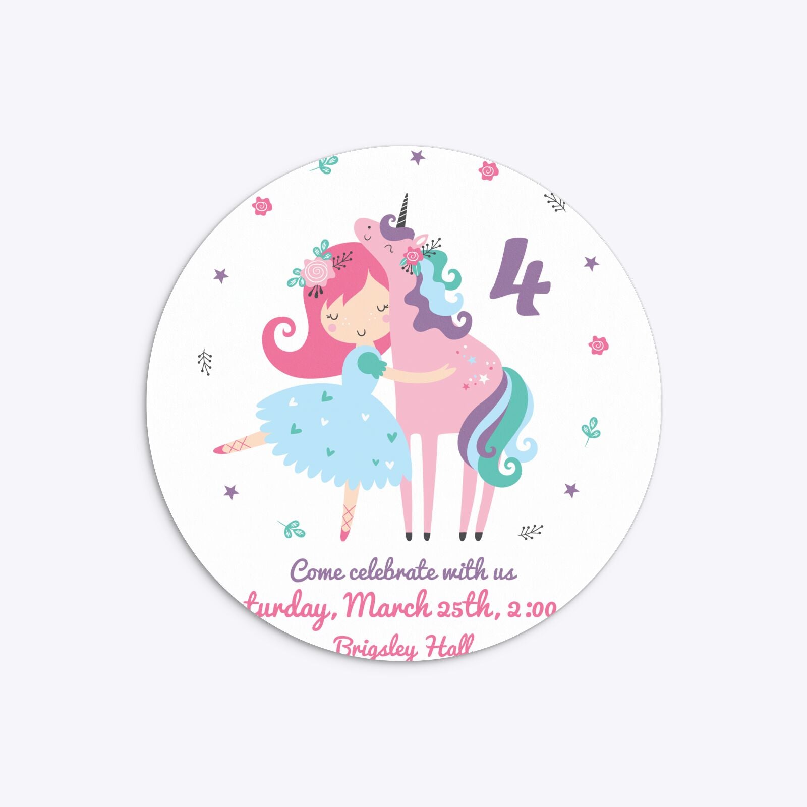 Personalised Unicorn Happy Birthday Circle 5 25x5 25 Invitation Matte Paper