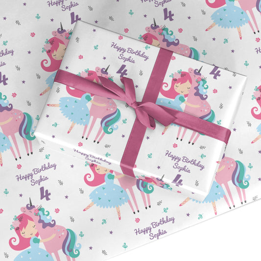 Personalised Unicorn Happy Birthday Custom Wrapping Paper