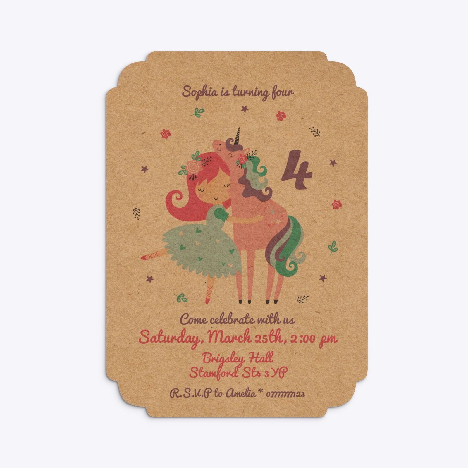 Personalised Unicorn Happy Birthday Deco Invitation Kraft