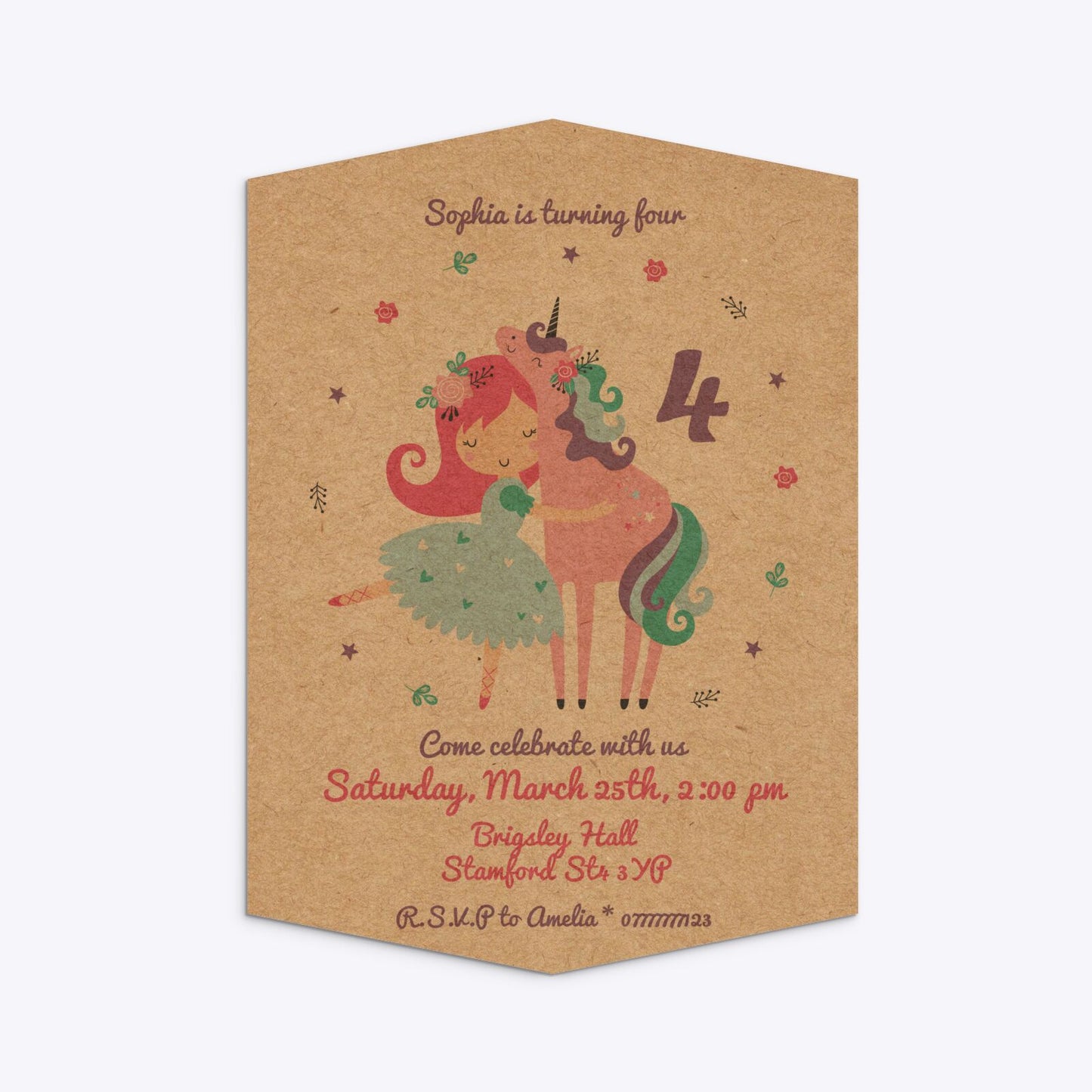 Personalised Unicorn Happy Birthday Geo Invitation Kraft