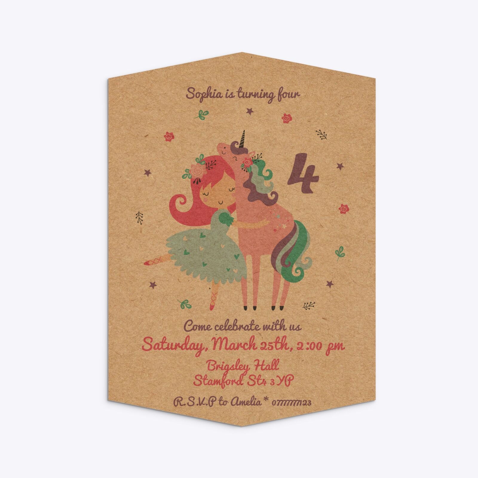 Personalised Unicorn Happy Birthday Geo Invitation Kraft